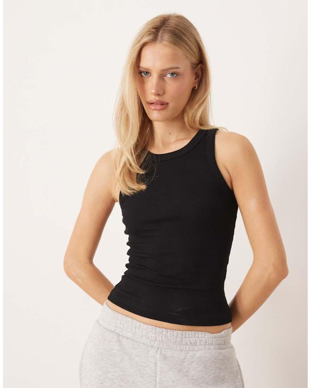 Gina Tricot Black Fitted Rib Tank Top