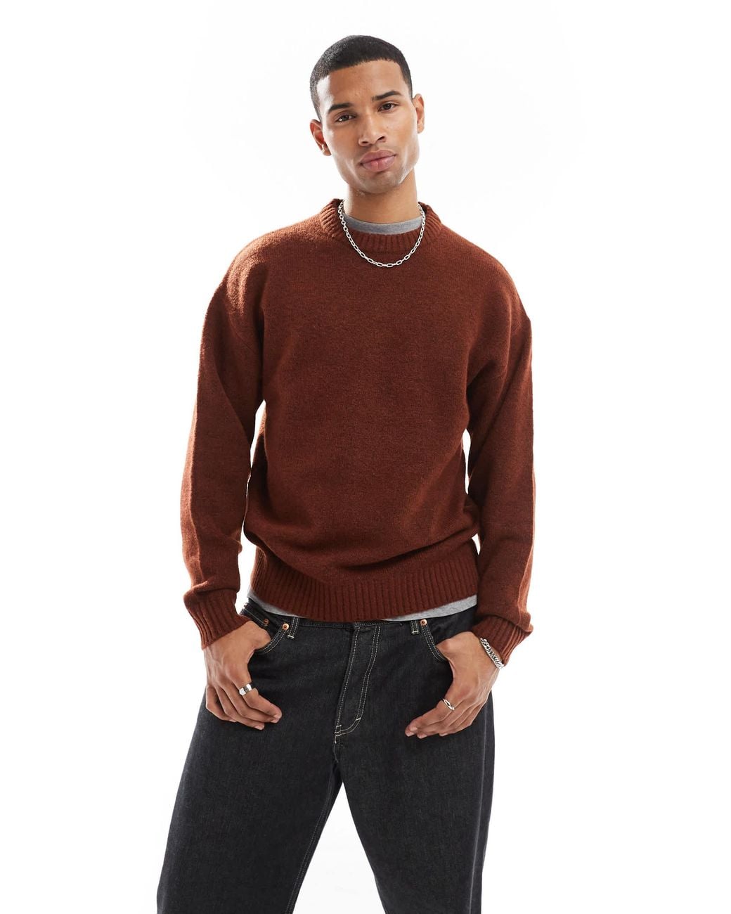 Jack & Jones – flauschiger oversize-pullover in Red für Herren