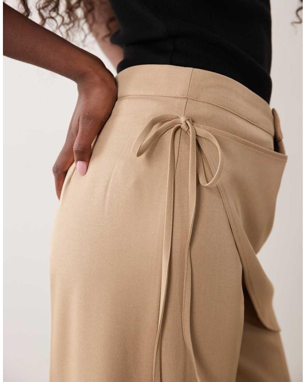 The Frolic Natural Wrap Front Tie Straight Leg Pants