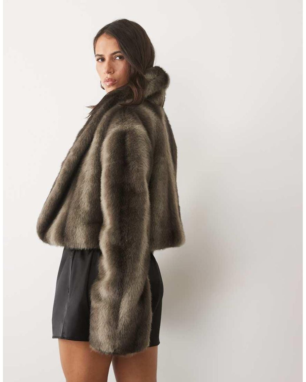 AFRM Brown Stephanie Faux Fur Barrel Crop Jacket