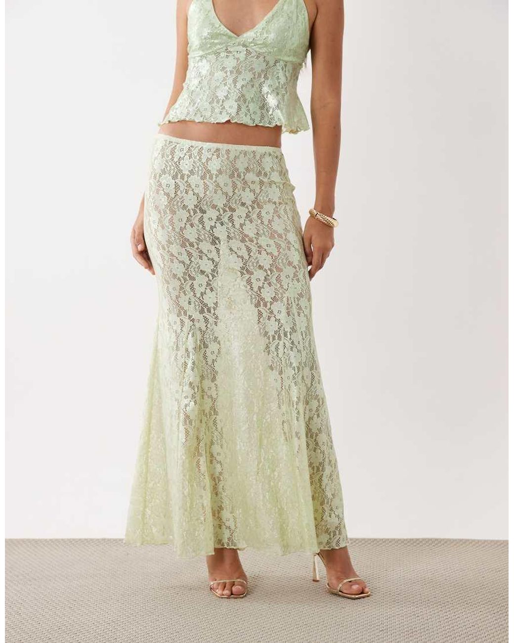 ASOS White Foil Lace Sheer Maxi Skirt