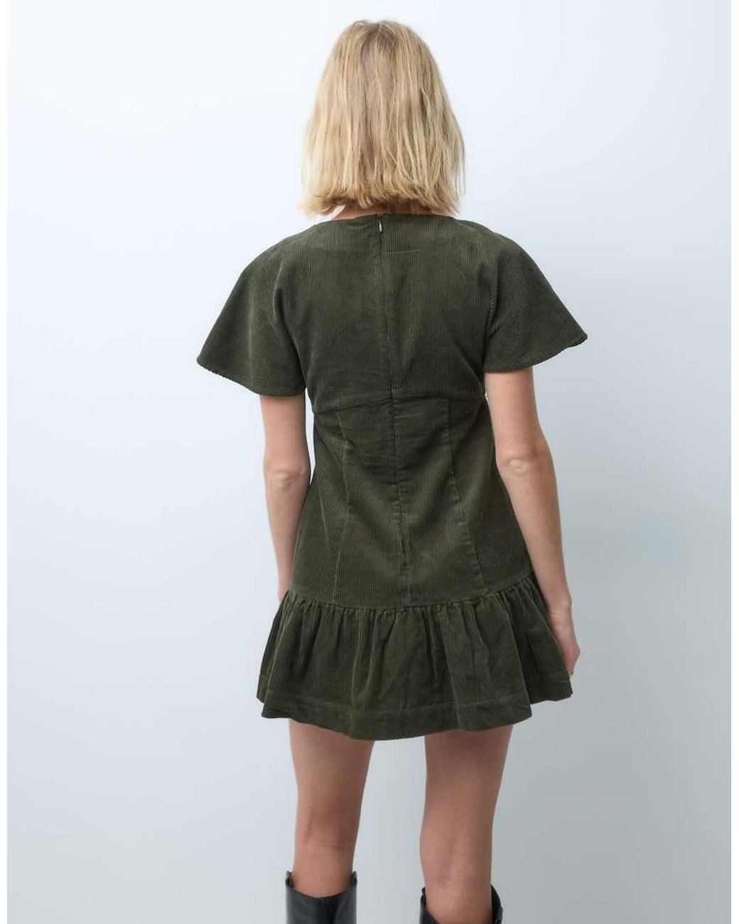 ASOS Green Cord T-shirt Mini Dress With Ruched Skirt