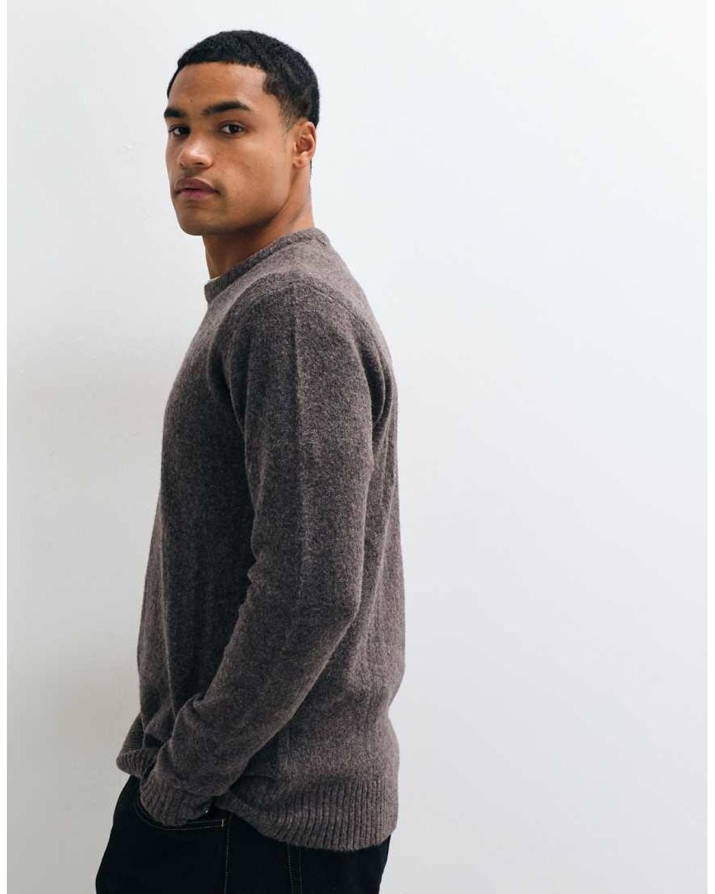 Brave Soul Gray Studio Crew Neck Jumper for men