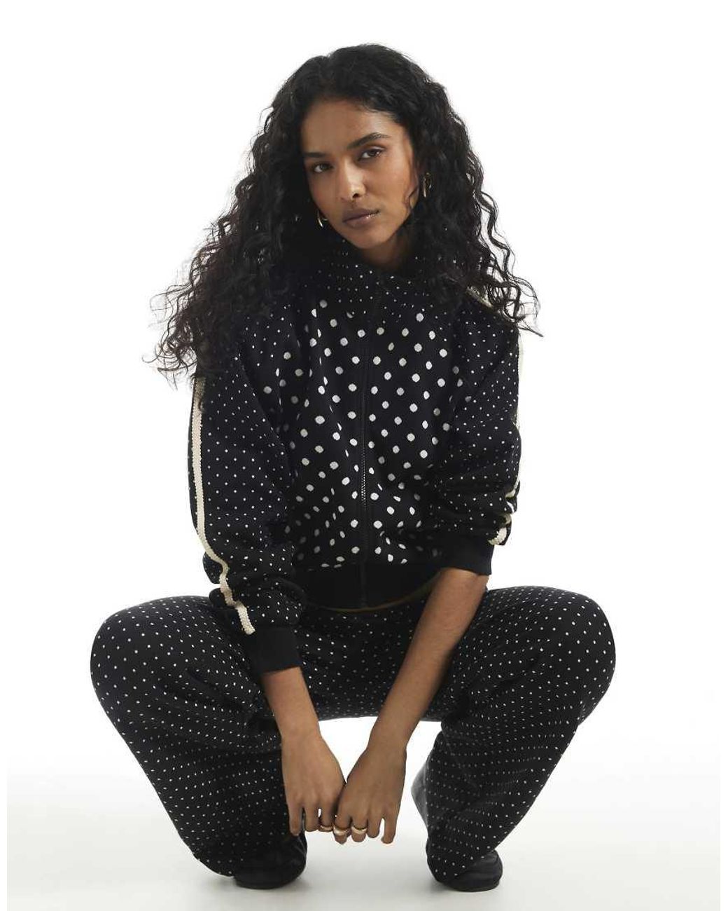River Island Black Polka Dot Jacquard Track Jacket