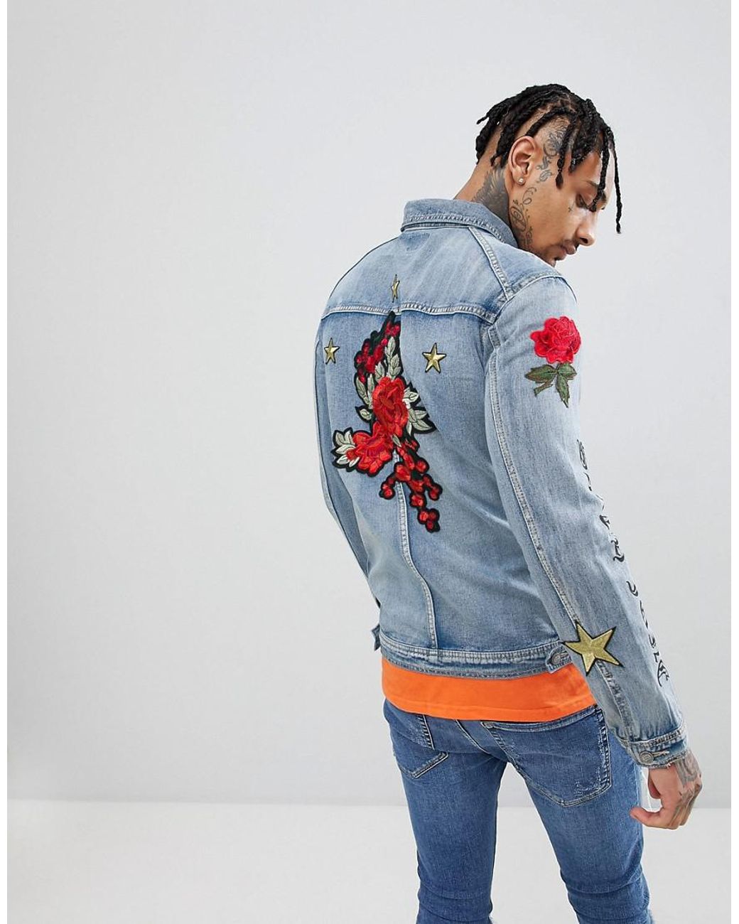 Sixth June Denim Jacket With Rose Embroidery in Blue for Men | Lyst