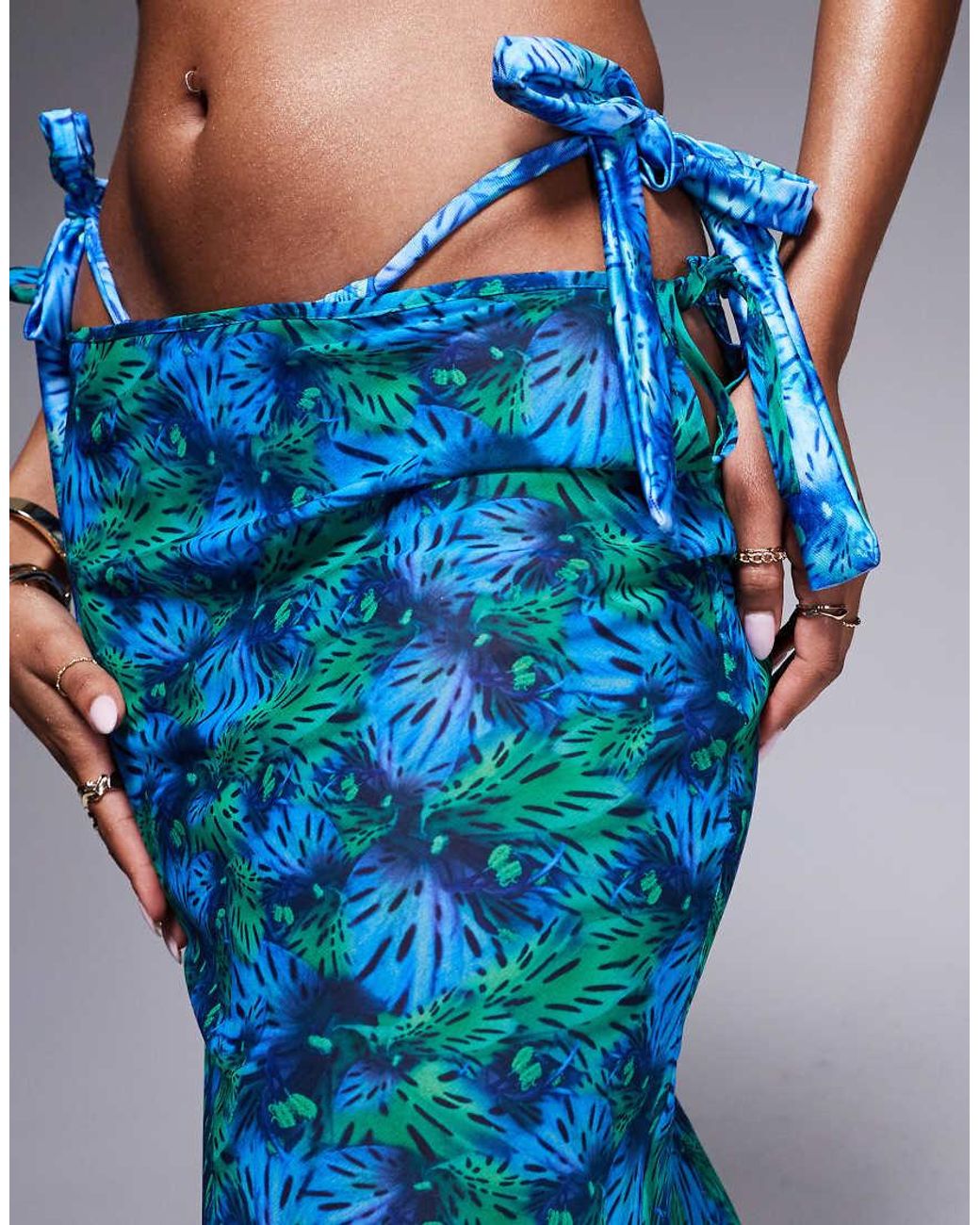 Candypants Blue Polygeorgette Abstract Print Maxi Beach Skirt