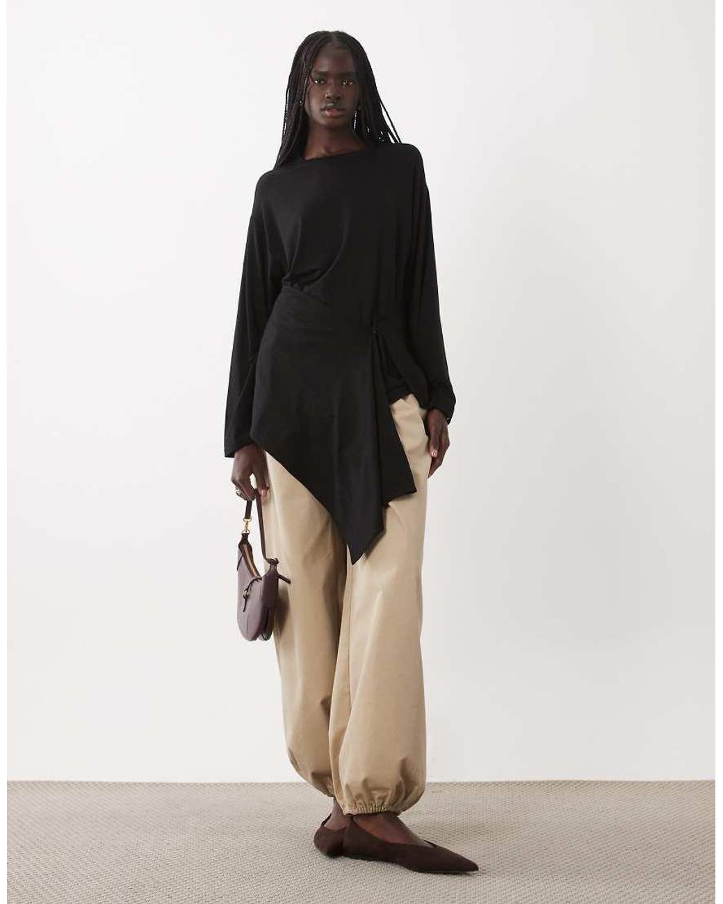 ASOS Black Draped Cross Over Hem Detail Top