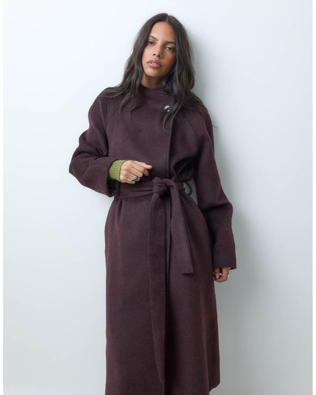 ASOS Blue Formal Longline Waterfall Coat With Wool