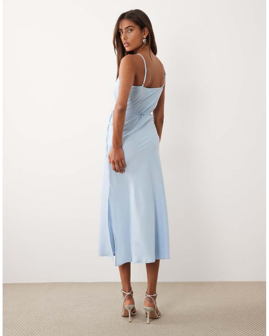 Y.A.S Blue Satin Cami Midi Dress