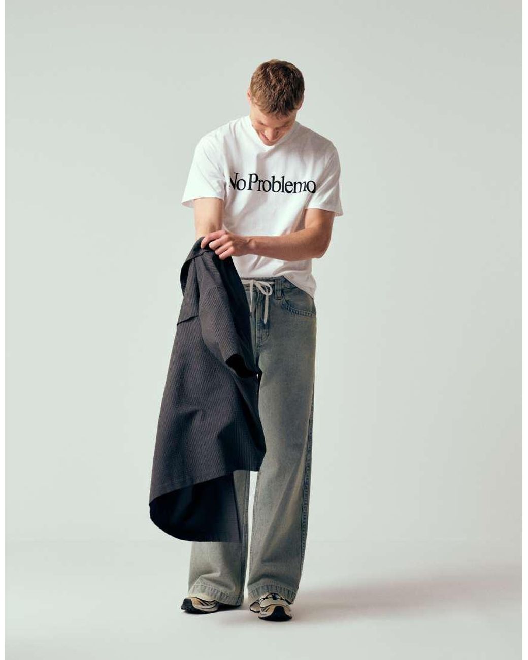 No Problemo Gray 100% Cotton T-shirt With Logo Print for men