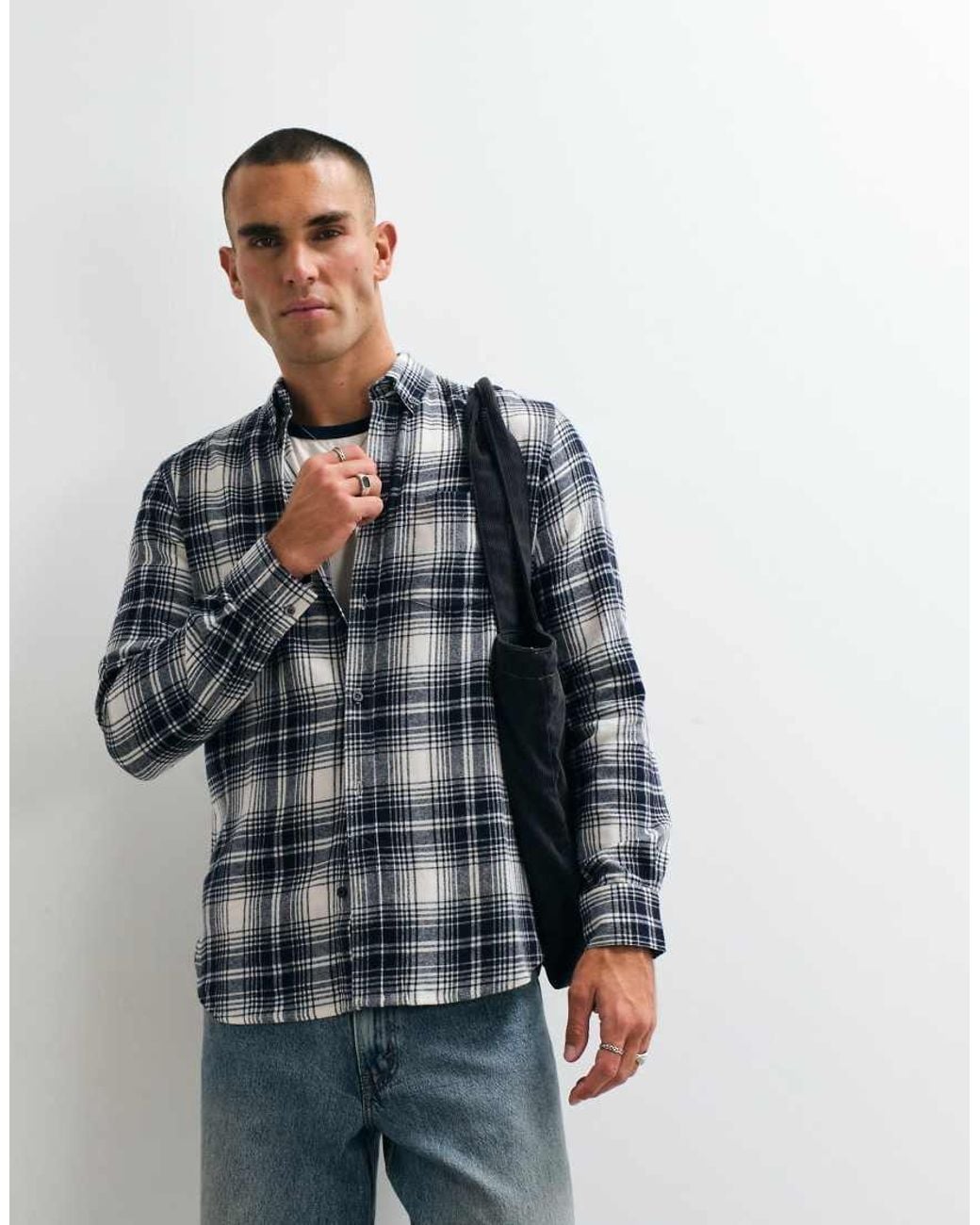 French Connection Blue Scot Long Sleeve Check Flannel Shirt for men