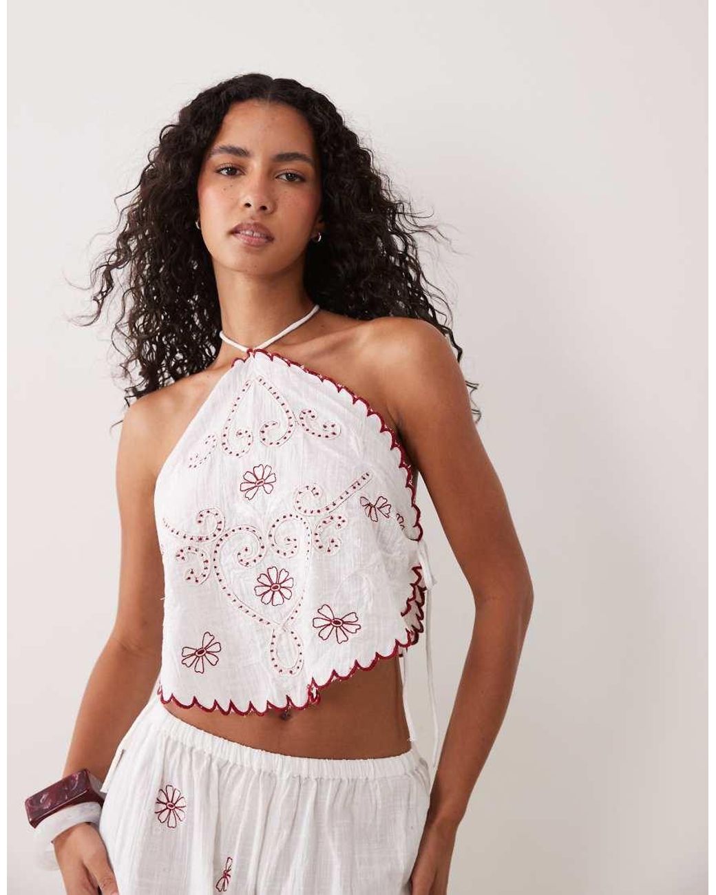 ASOS White Nienna Embroidered Halter Beach Top