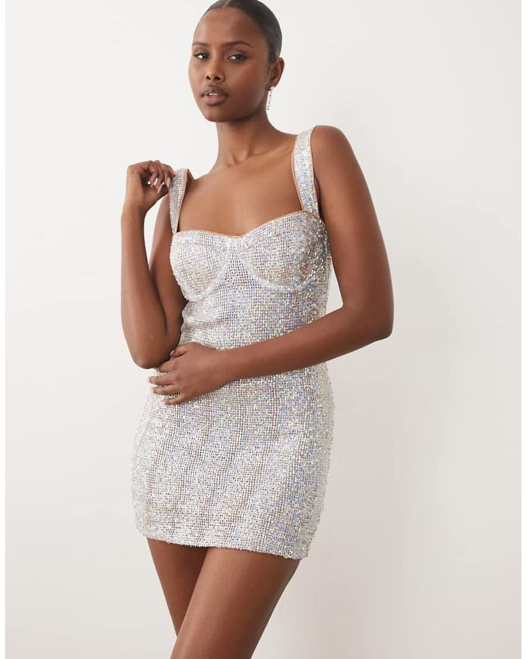 The Dolls House Brown Embellished Sweetheart Wide Strap Mini Dress