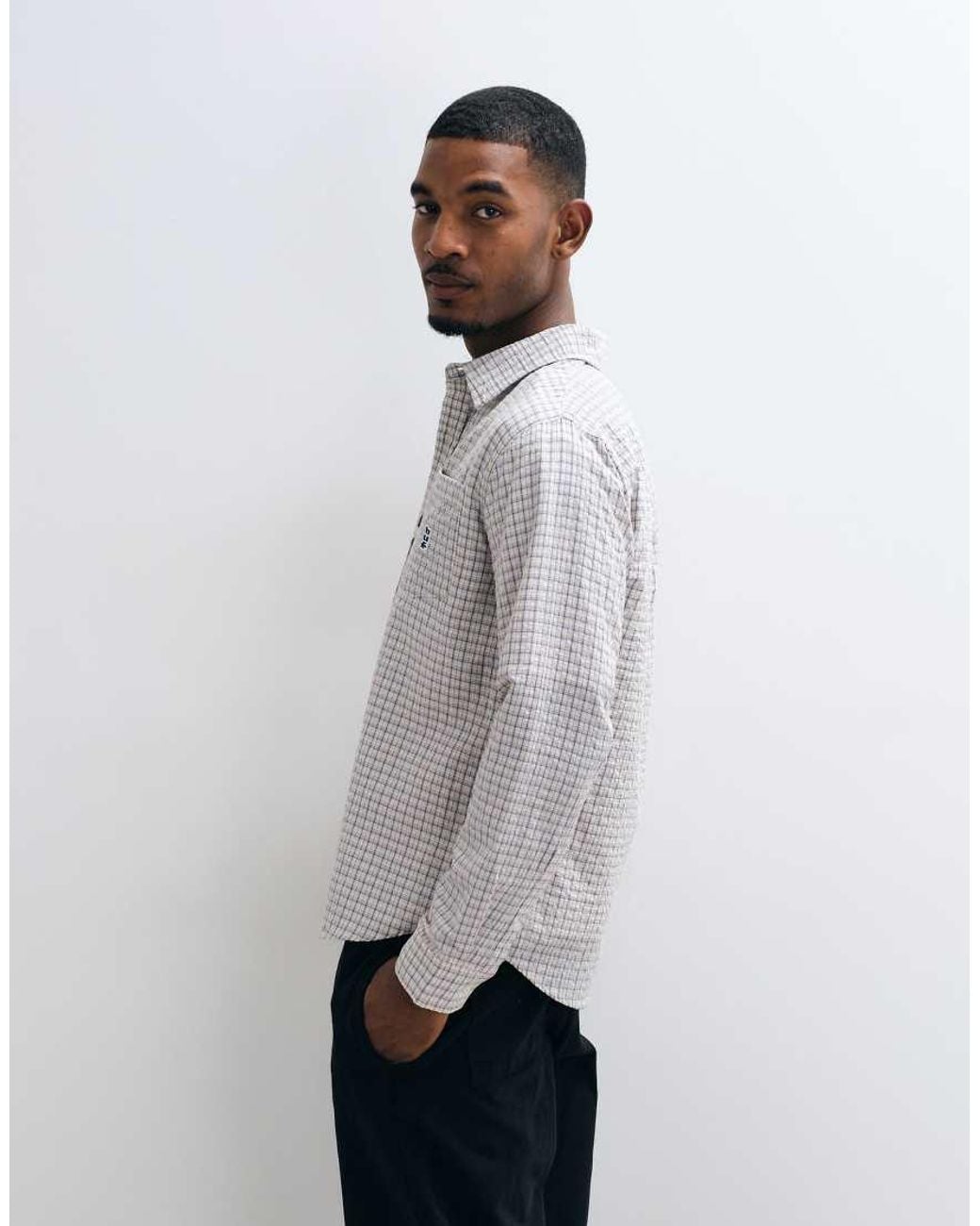 Huf Gray Megablast Long Sleeve Check Shirt for men