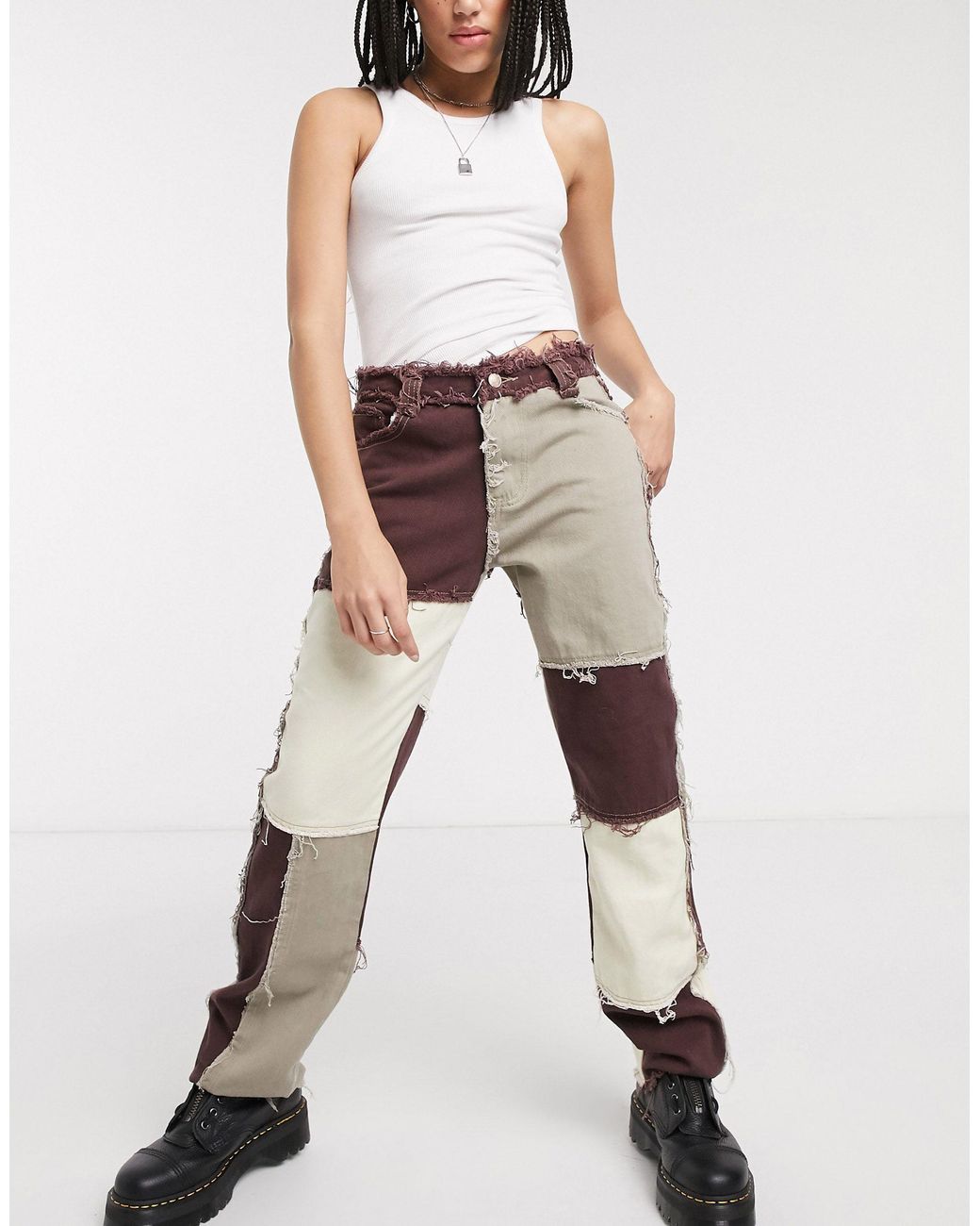 High Waisted Patchwork Denim Jeans 