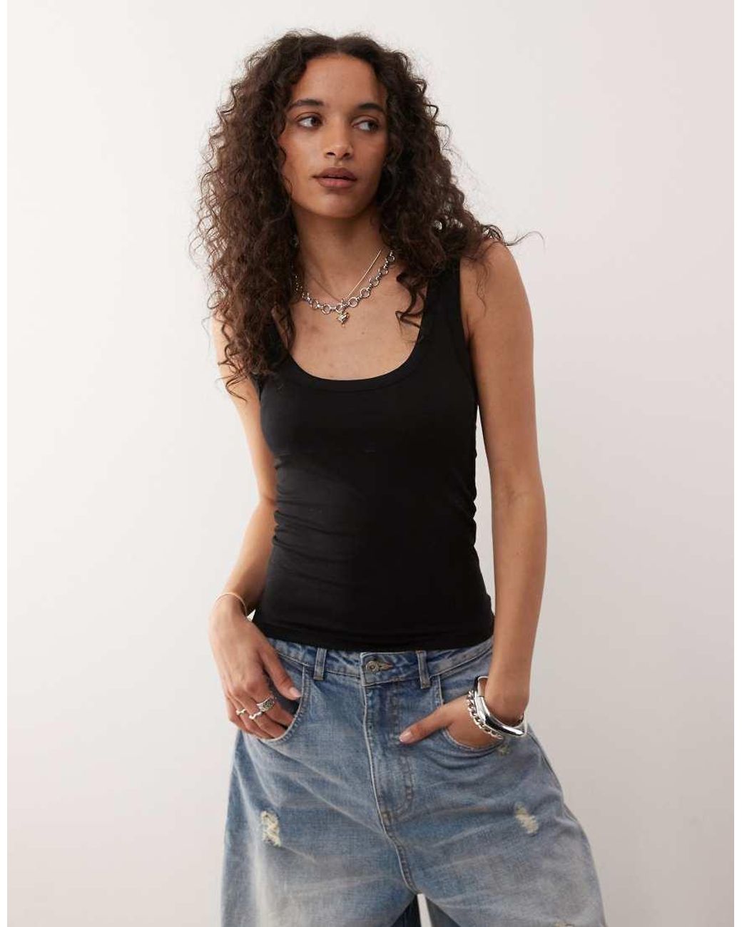 Collusion Gray Strappy Square Neck Cami Top