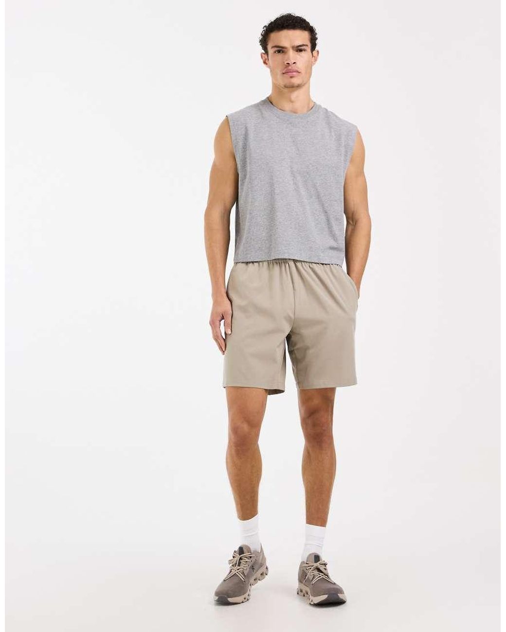 4505 Gray Cotton Cropped Lifting Tank With Quick Dry Finish for men