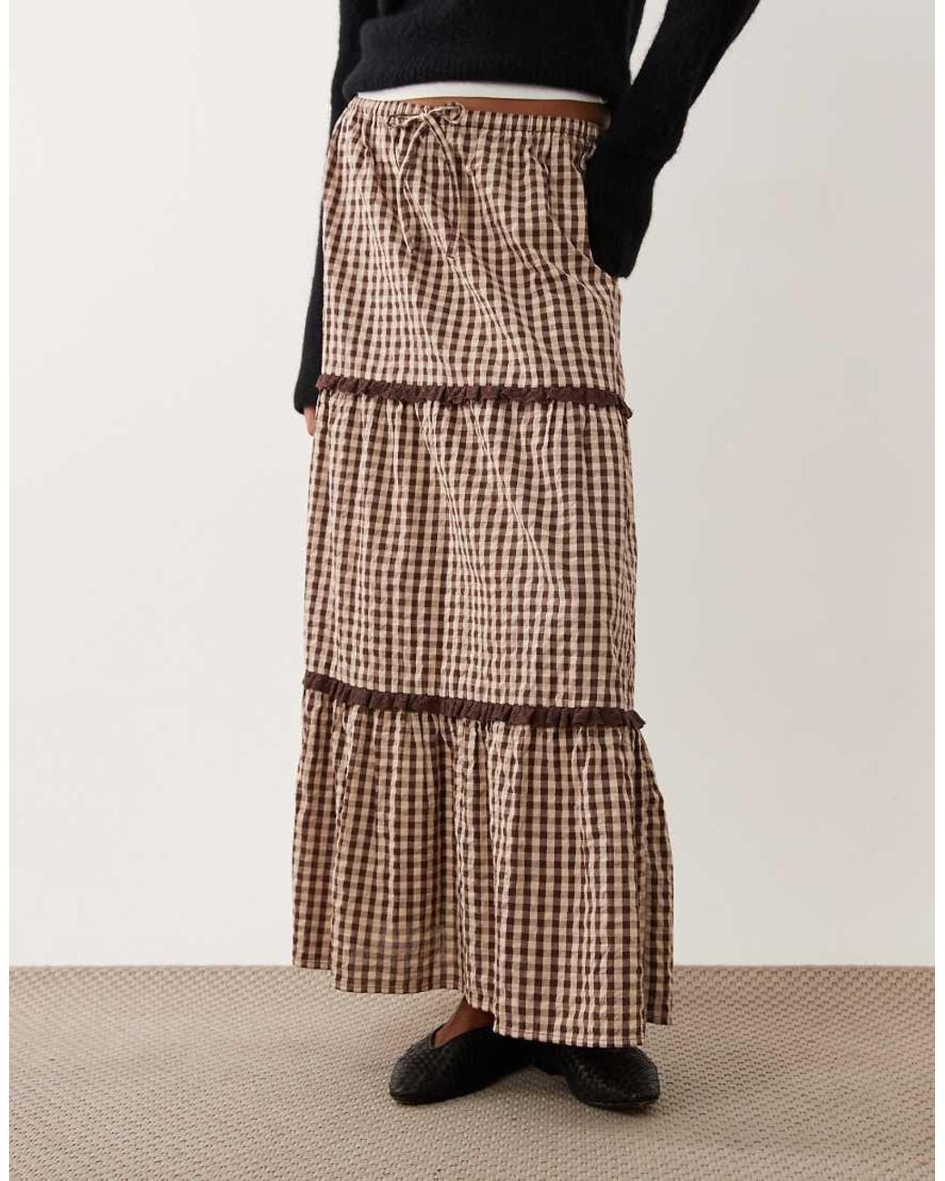 Miss Selfridge Brown Tiered Maxi Skirt