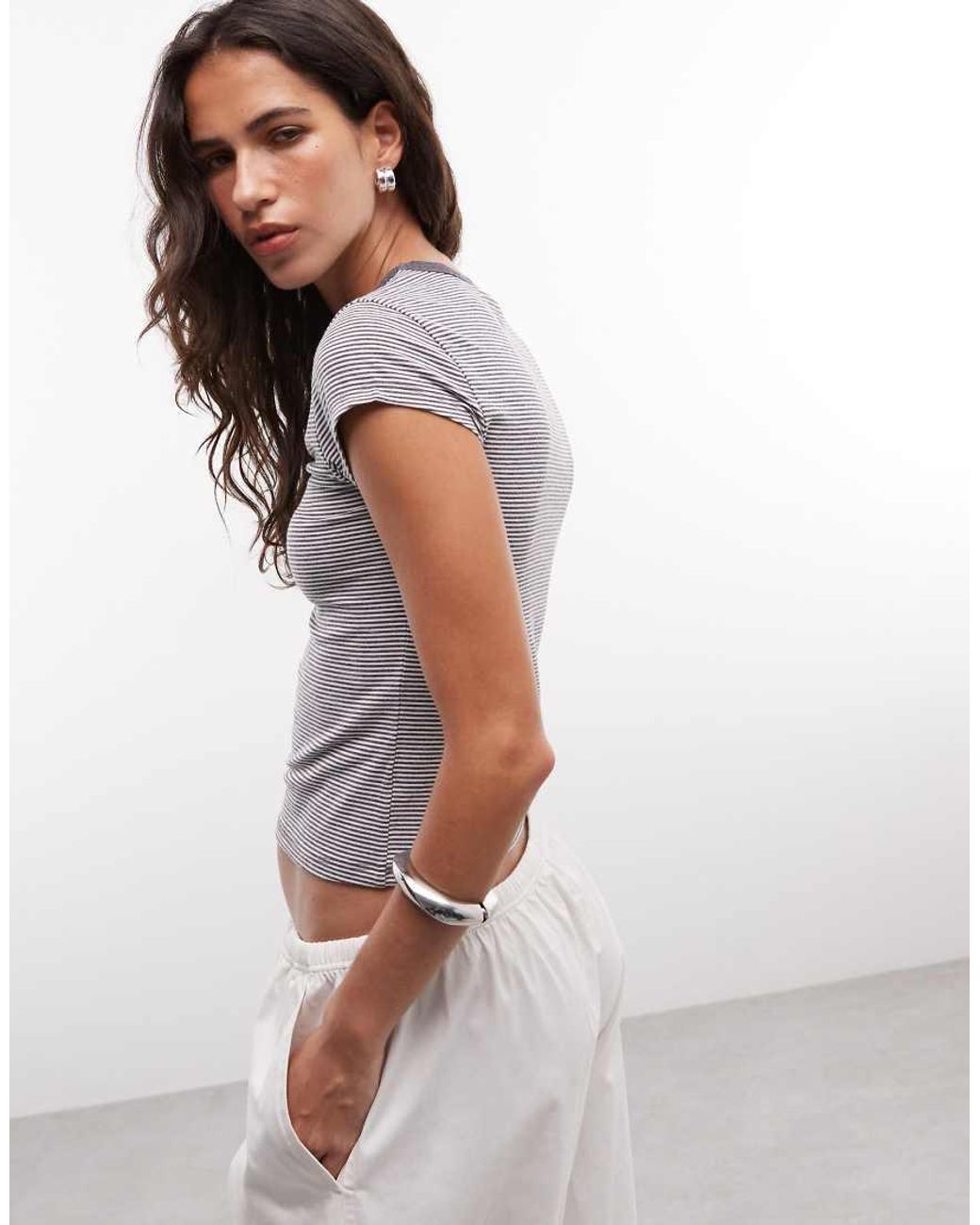 Collusion Multicolor Fitted Cap Sleeve T-shirt