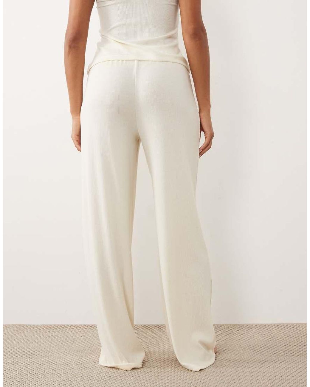 ASOS Natural Mix & Match Rib Wide Leg Trouser