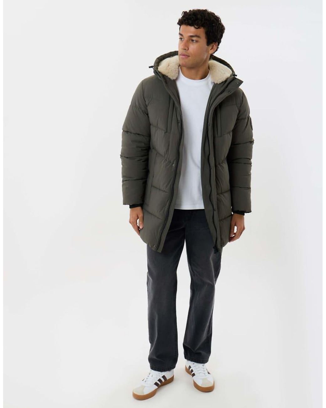 Threadbare Gray Showerproof Padded Jacket With Sherpa Lined Hood for men