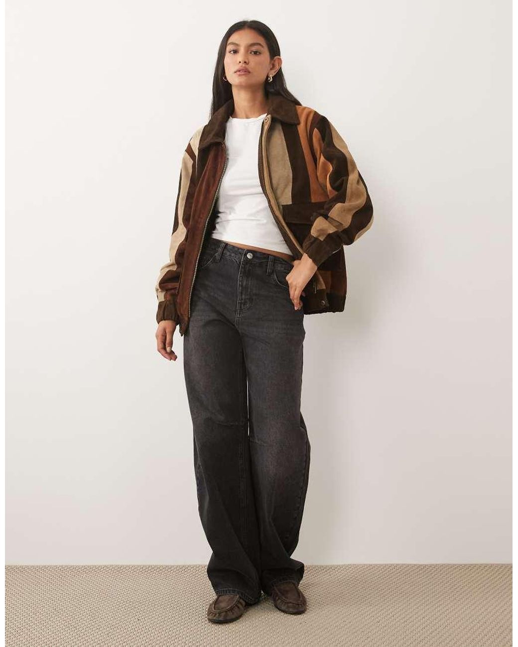Barney's Originals Brown Patchwork Real Suede Bomber Jacket