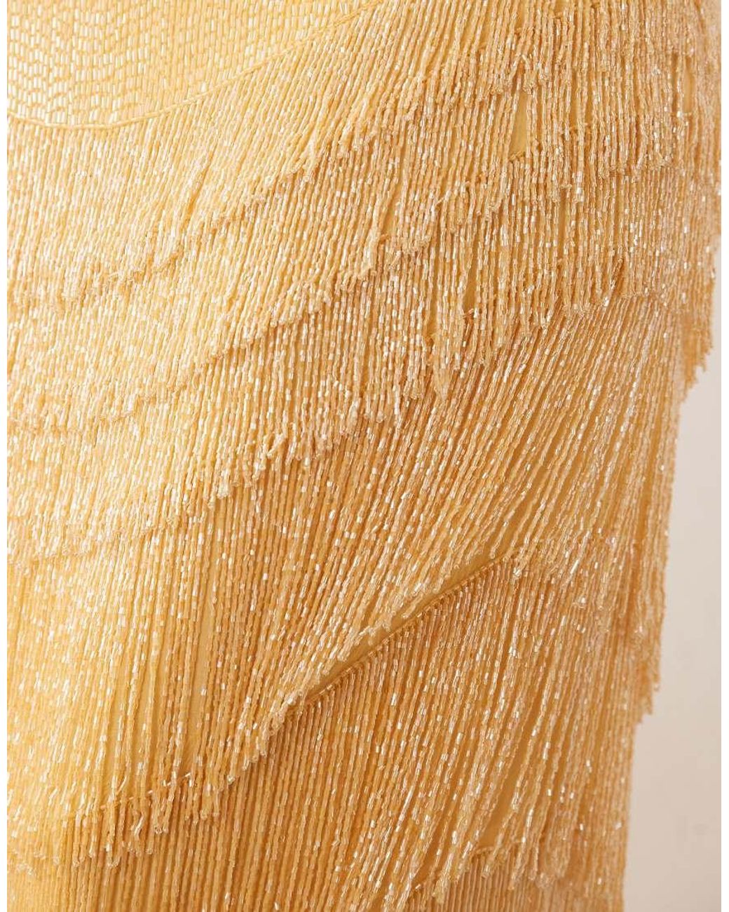 ARRANGE Natural Curve Beaded Fringe Column Midi Skirt