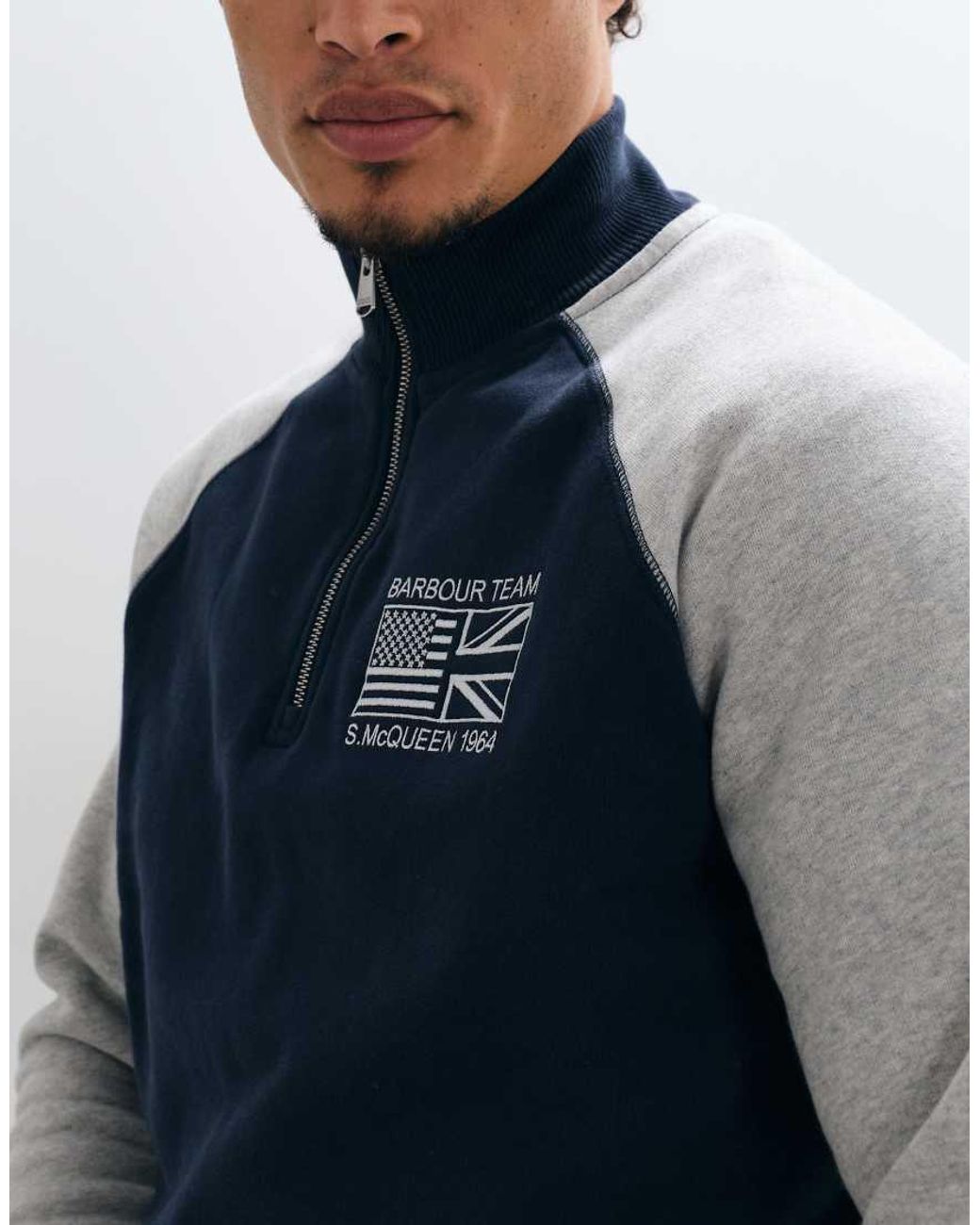 Barbour Blue X Steve Mcqueen Kenny Half Zip Ragland Sweatshirt for men