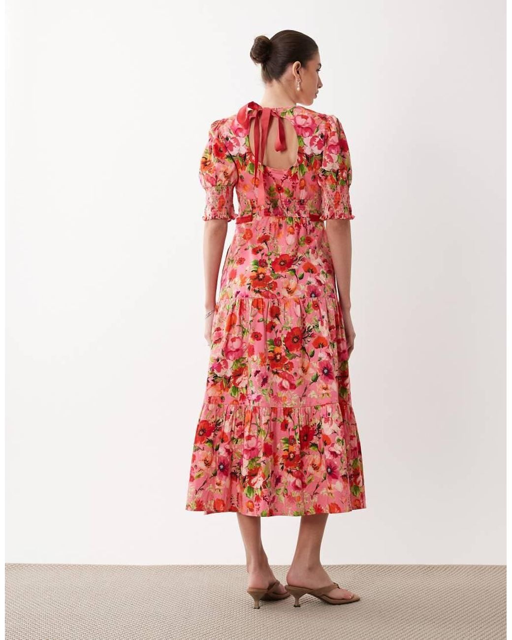 Hope & Ivy Red Cotton Bow Back Midi Tea Dress