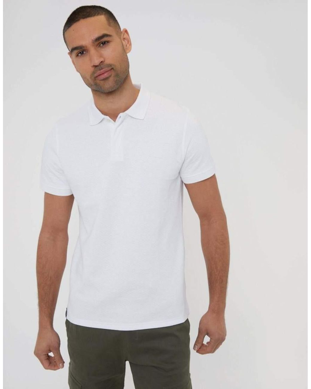 Threadbare White Textured Cotton Rich Polo Shirt for men