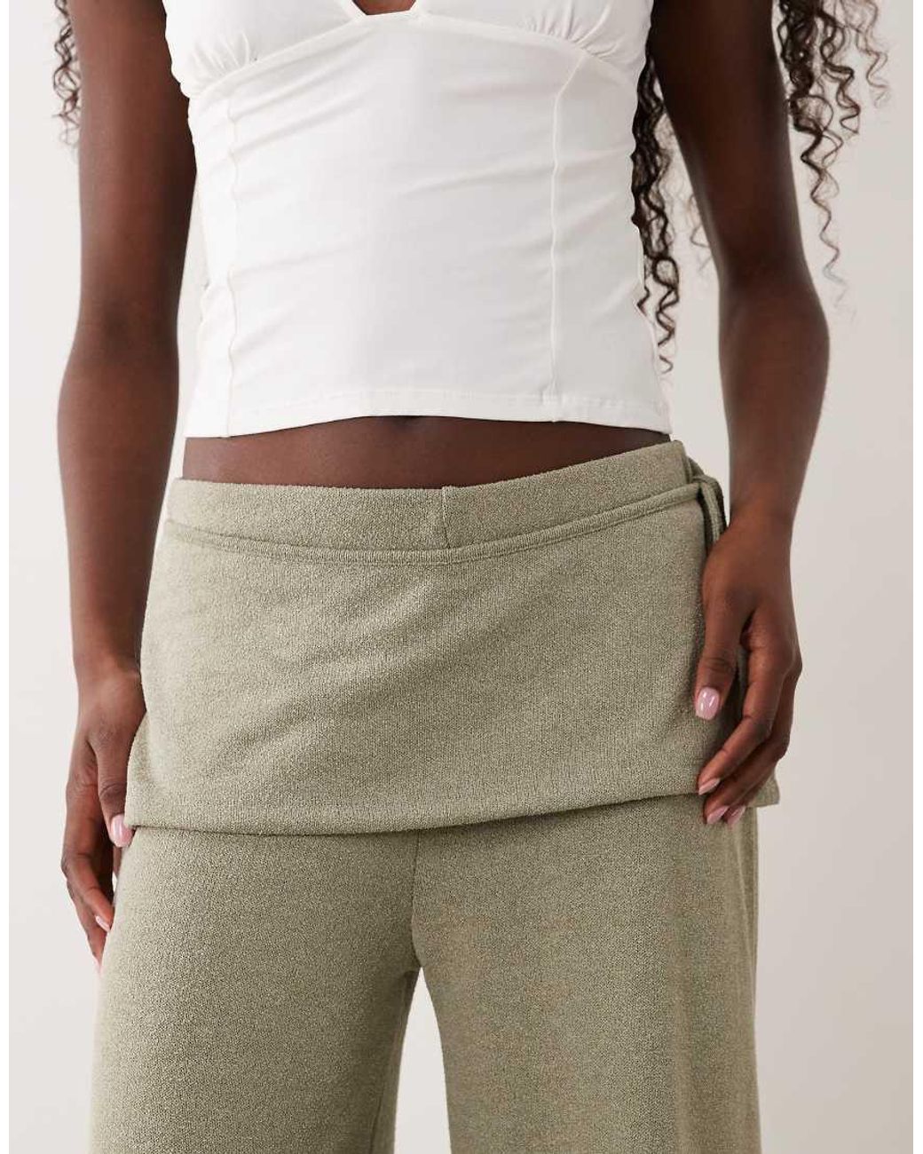 ASOS Natural Wide Leg Trousers With Scarf Detail