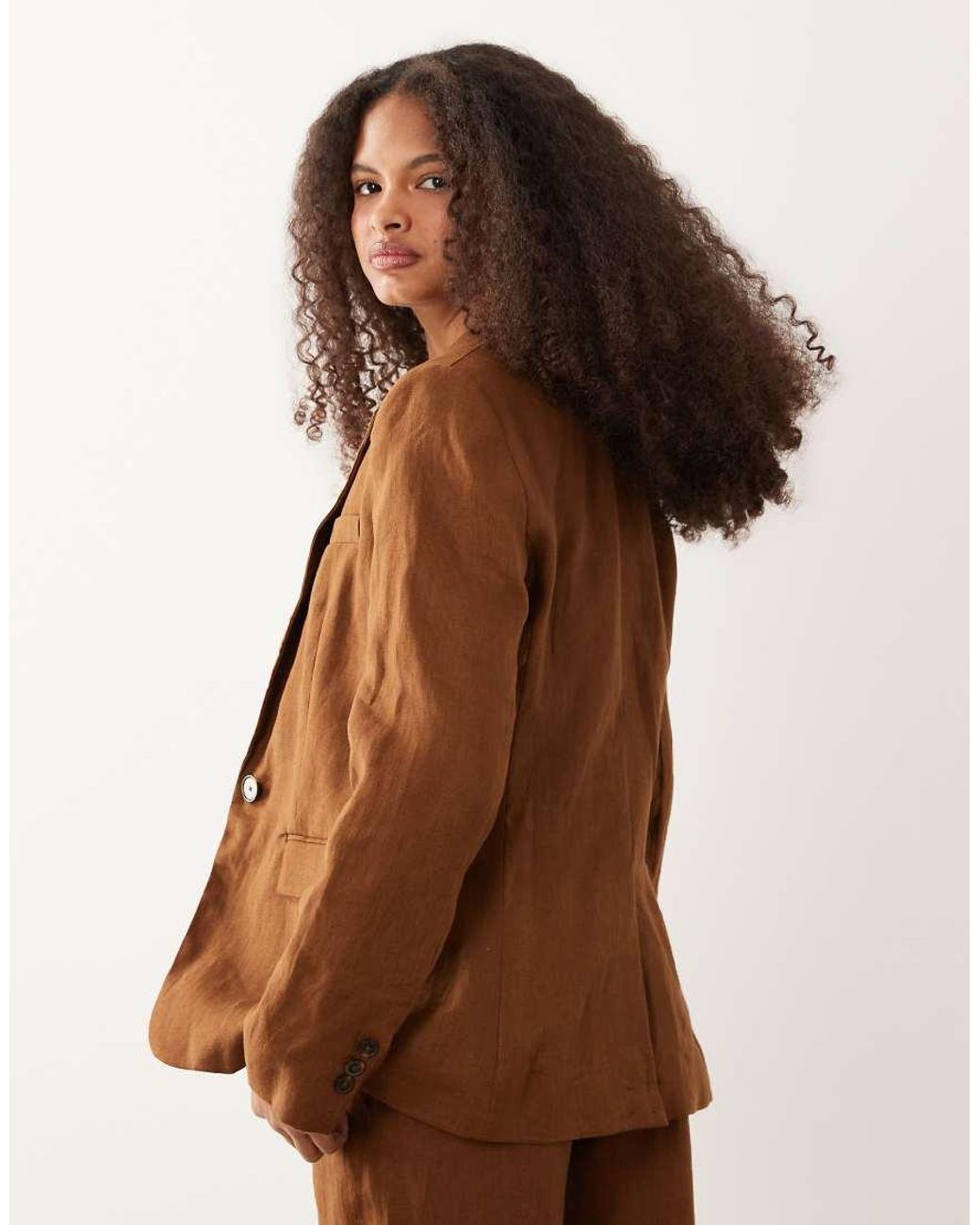 Mango Brown Boreli 100% Linen Tailored Blazer Co-ord