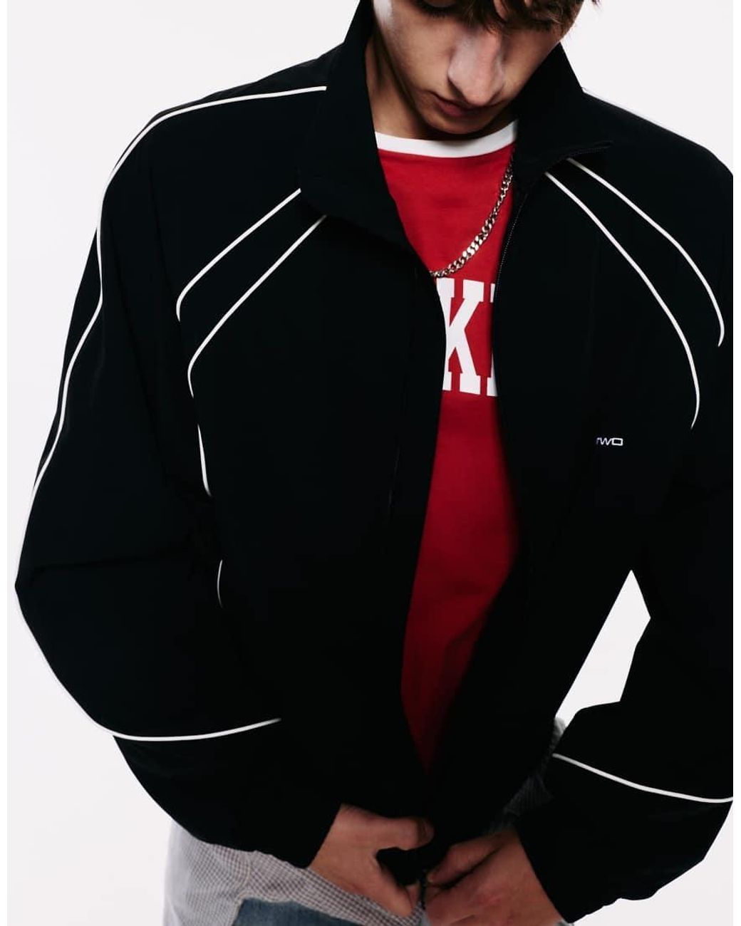 Pull&Bear Black Stwd Contrast-Piping Zip Jacket for men