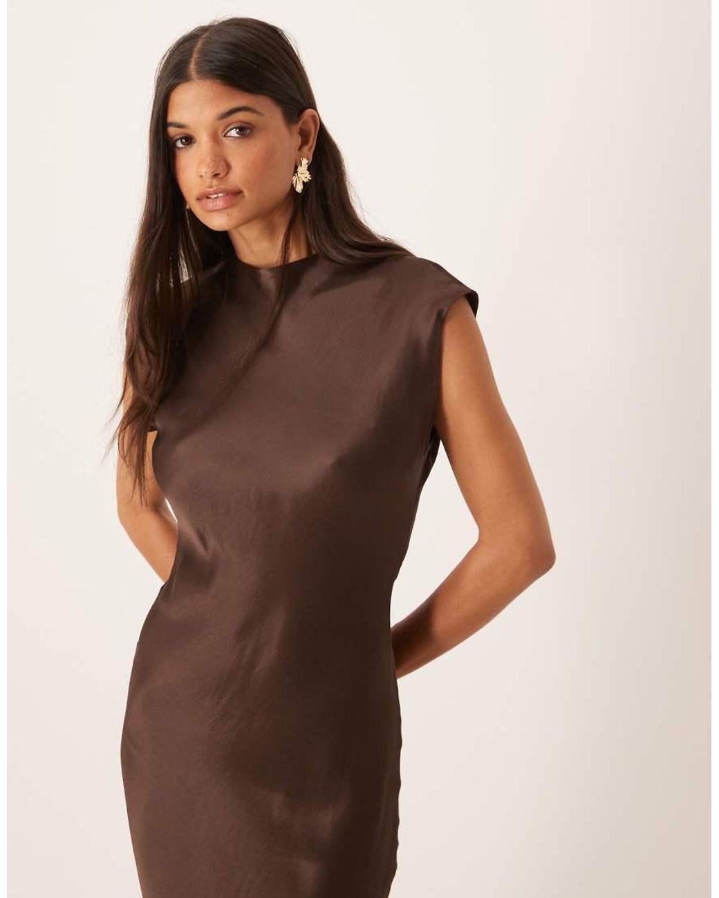 ASOS Natural Satin Cap Sleeve Open Back Maxi Dress