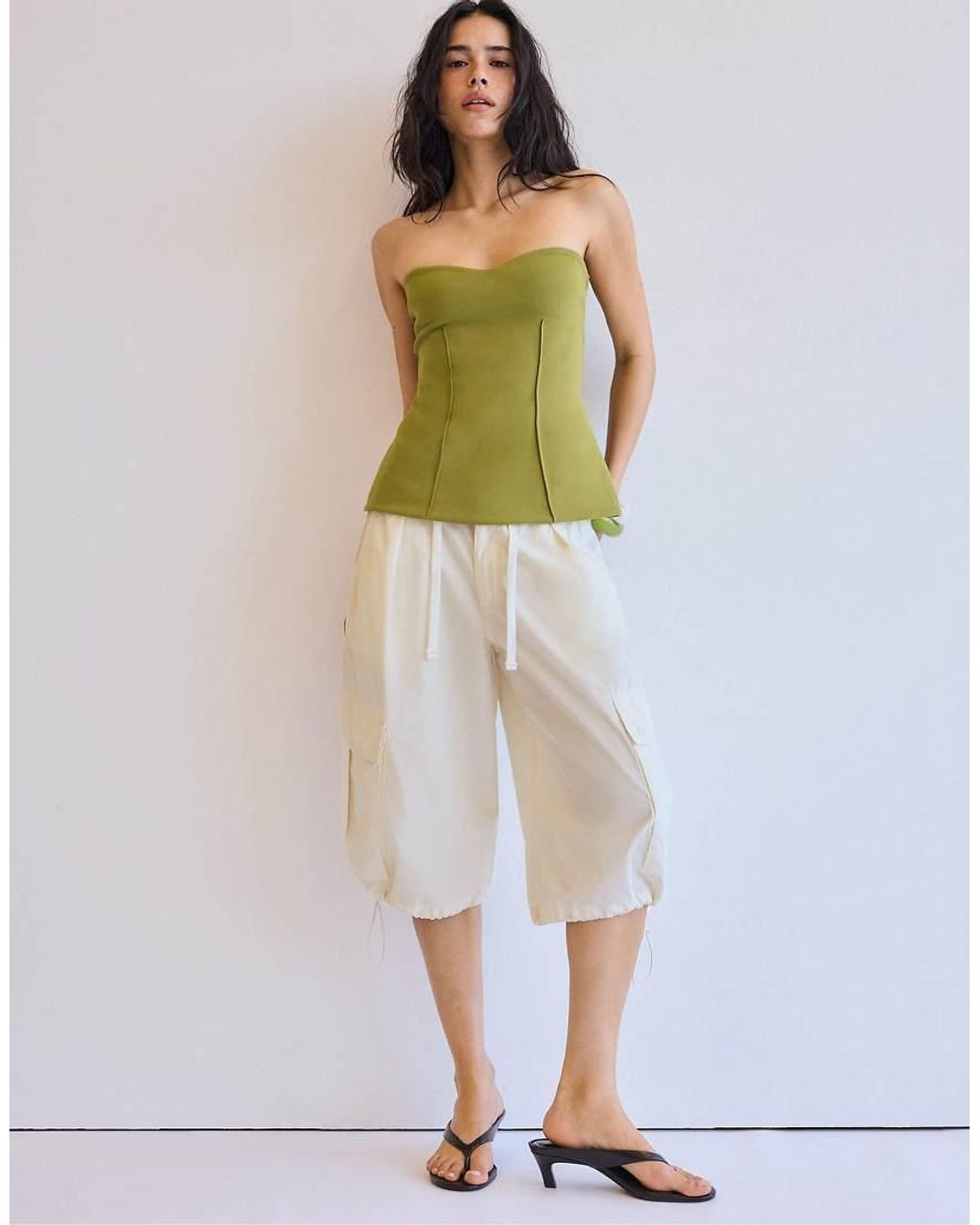 Stradivarius Green Bandeau Sweetheart Neckline