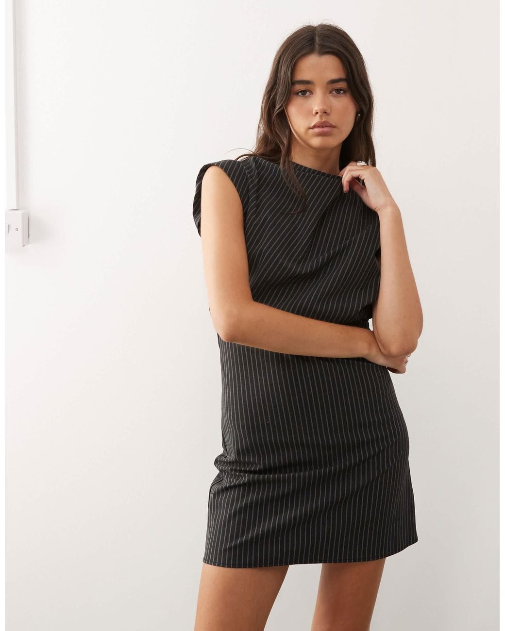 weekday backless dress Weekday Slash Neck Mini Dress With Open Back in Black