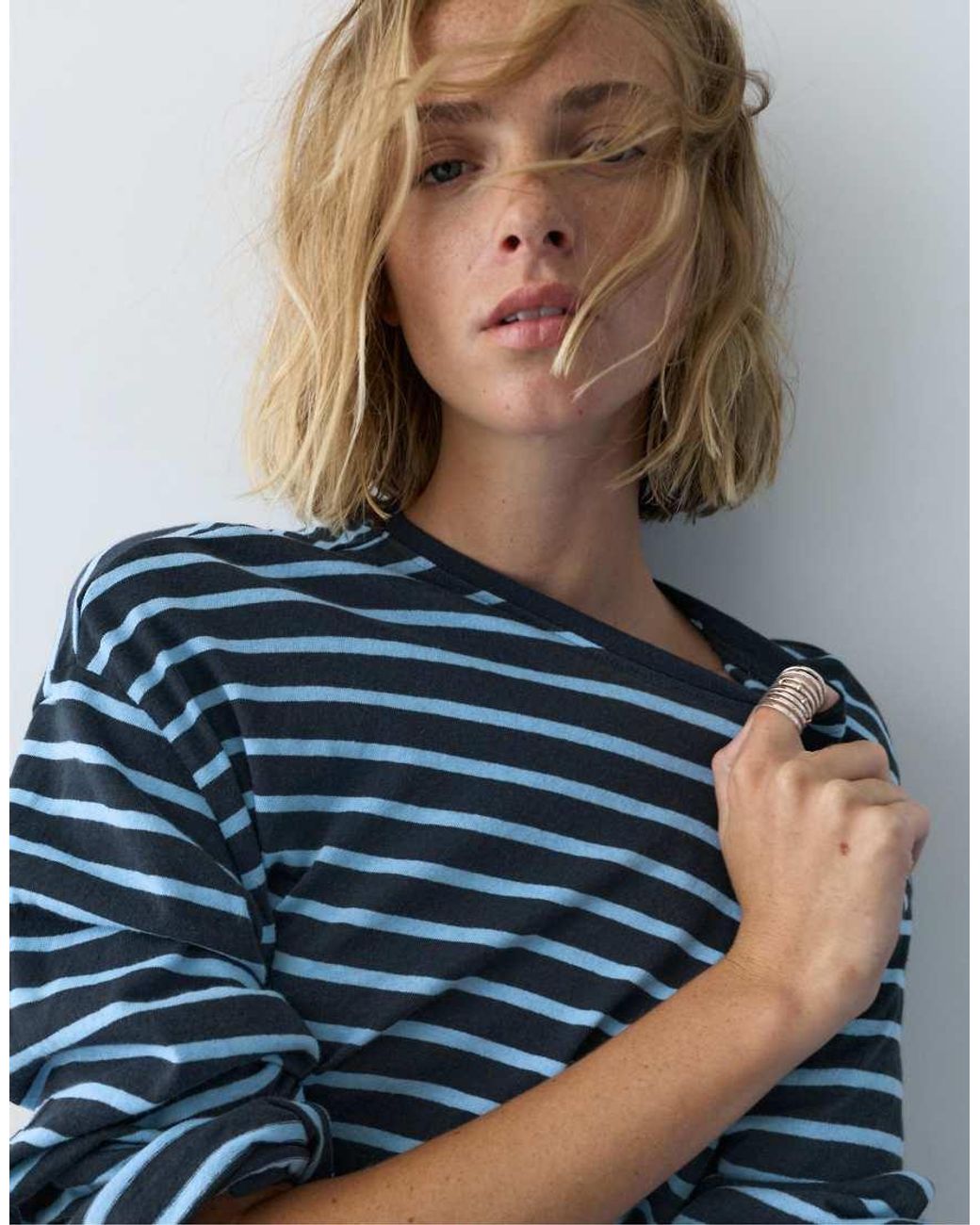Pull&Bear Blue Striped Long Sleeve T-shirt