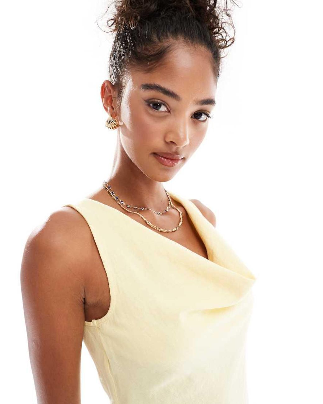 Cotton On White Haven Cowl Neck Linen Blend Mini Dress