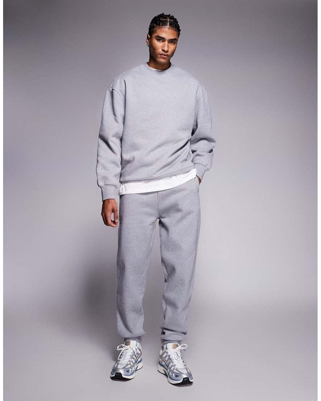 ASOS Blue Premium Heavyweight 400gsm Tapered joggers for men