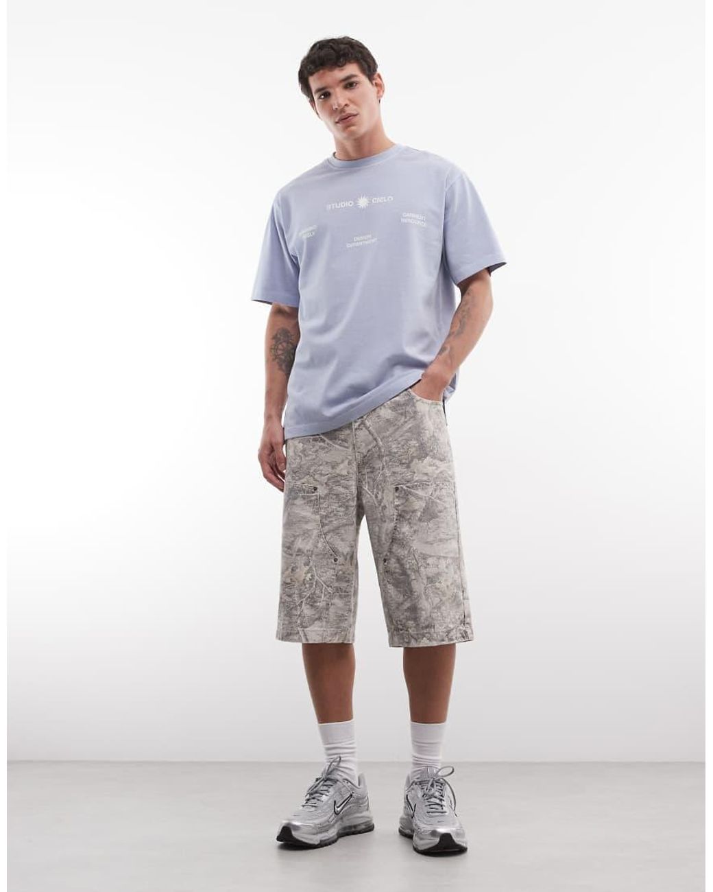 ASOS Blue Heavyweight Relaxed T-shirt With Floral Graphic for men