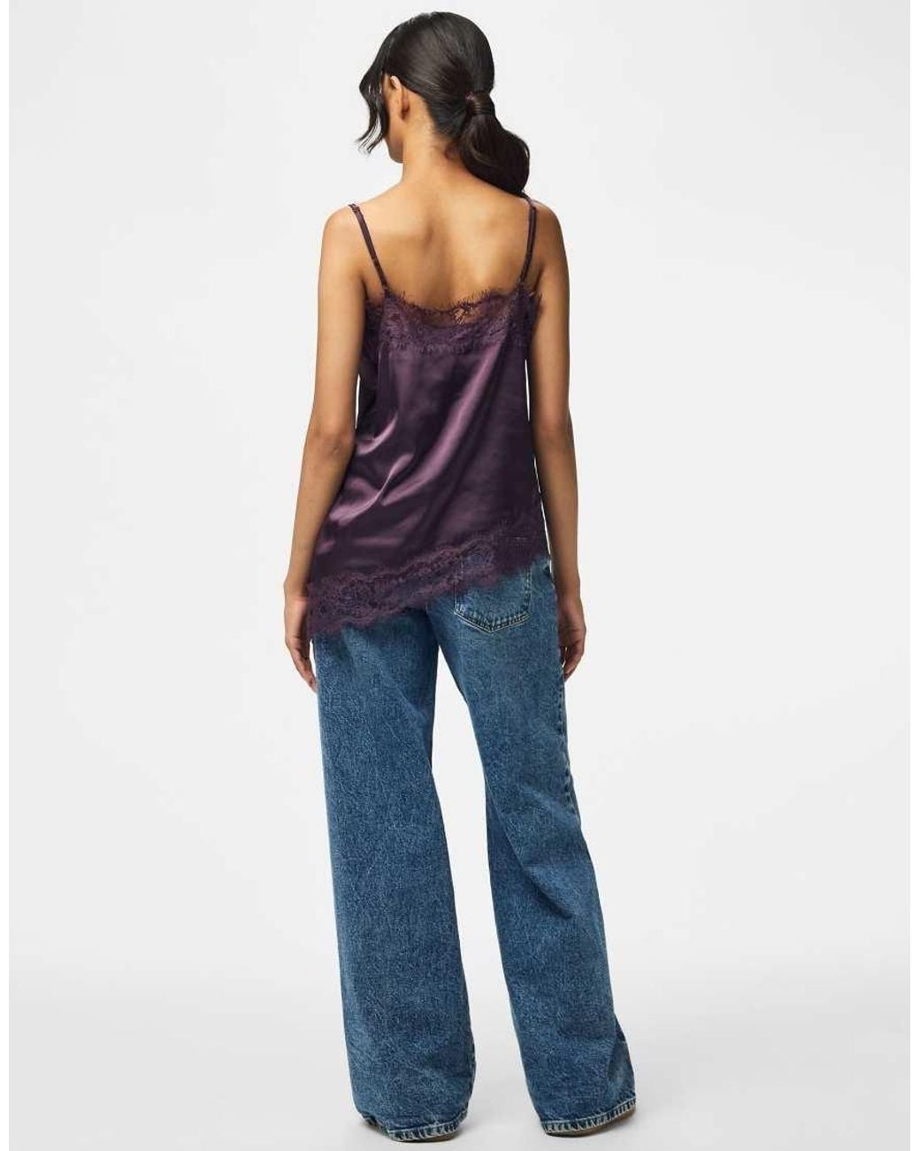 Pieces Purple Nomi Satin Long Line Fit V-neck Sleeveless Top
