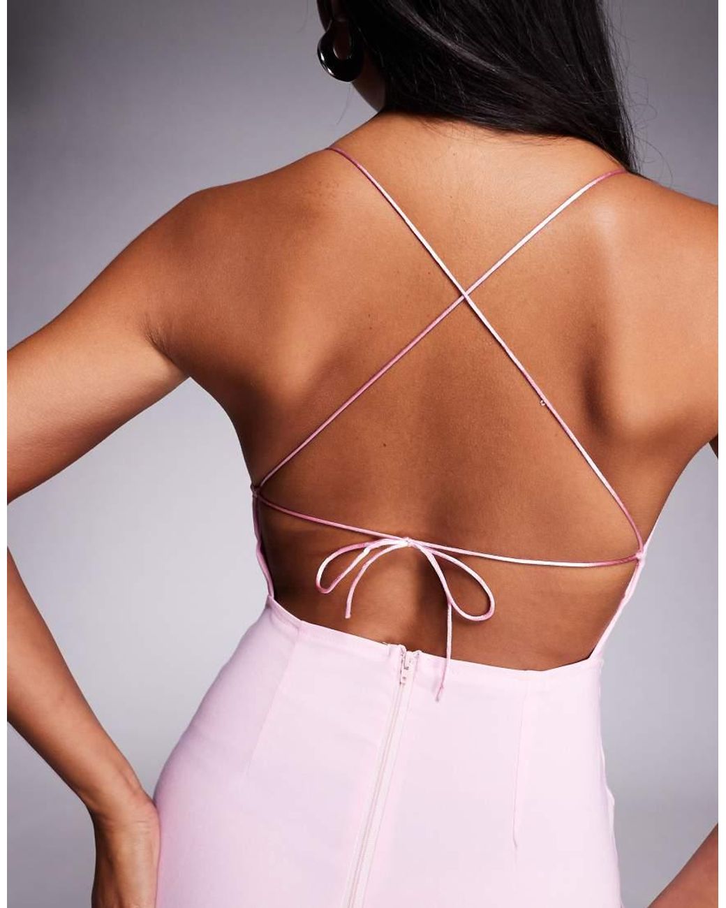 Vesper Petite Purple Bengaline Square Neck Midaxi Dress With Open Back