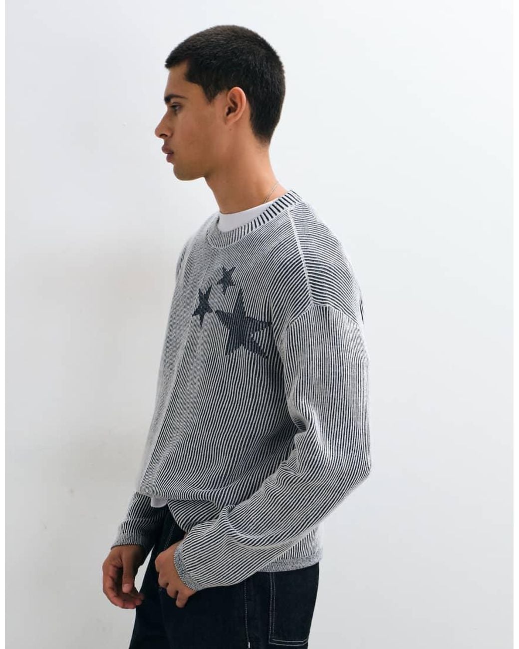 Hollister Gray Y2k Knitted Ribbed Graphic Jumper for men