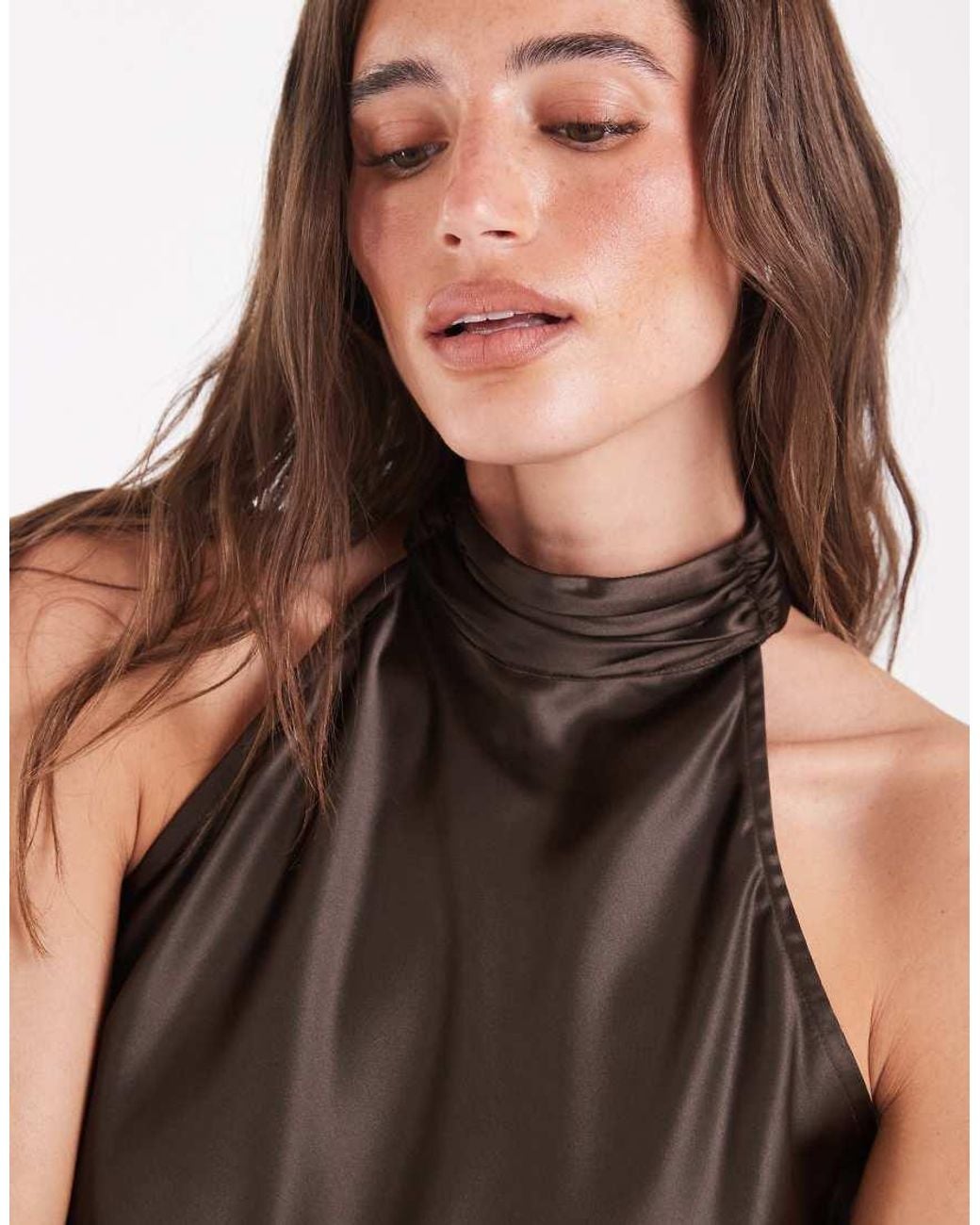 Pieces Black Halter Neck Asymmetric Hem Satin Top Co-ord