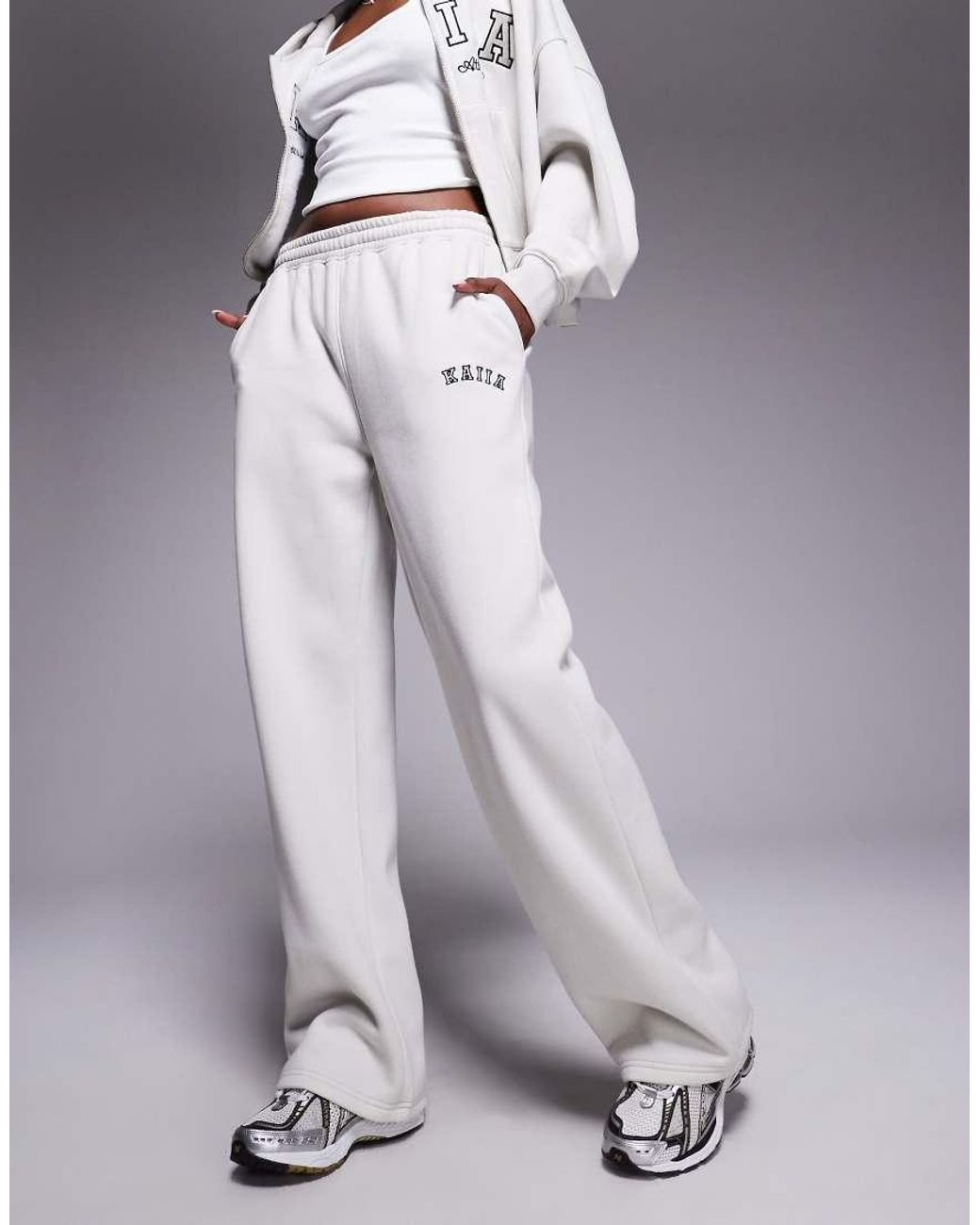 Kaiia Blue Cotton Rich Embroidered Logo Wide Leg Sweatpants