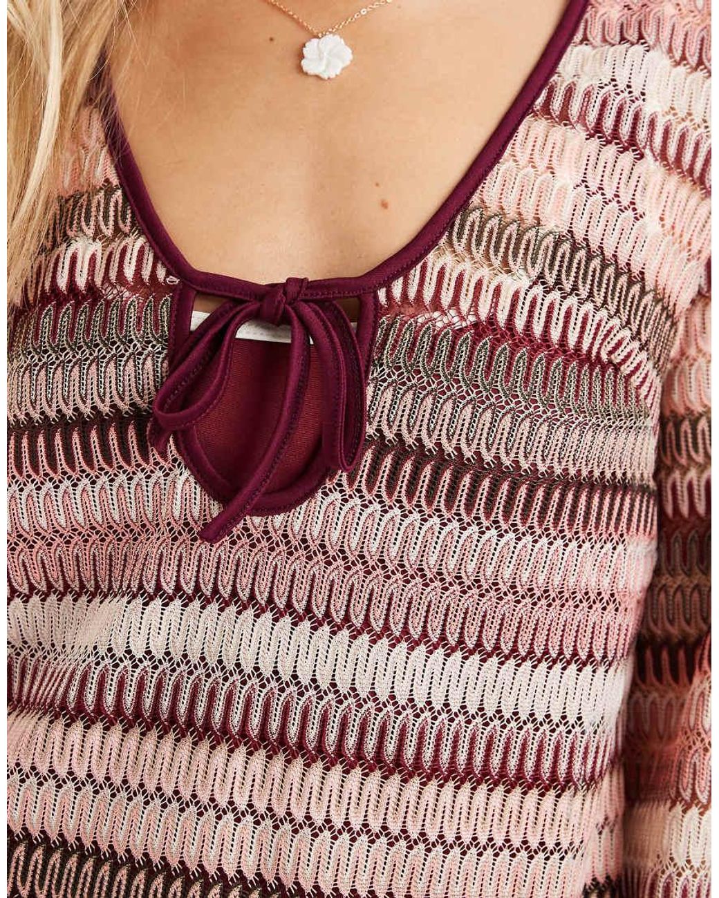 New Look Pink Crochet Stripe Kaftan