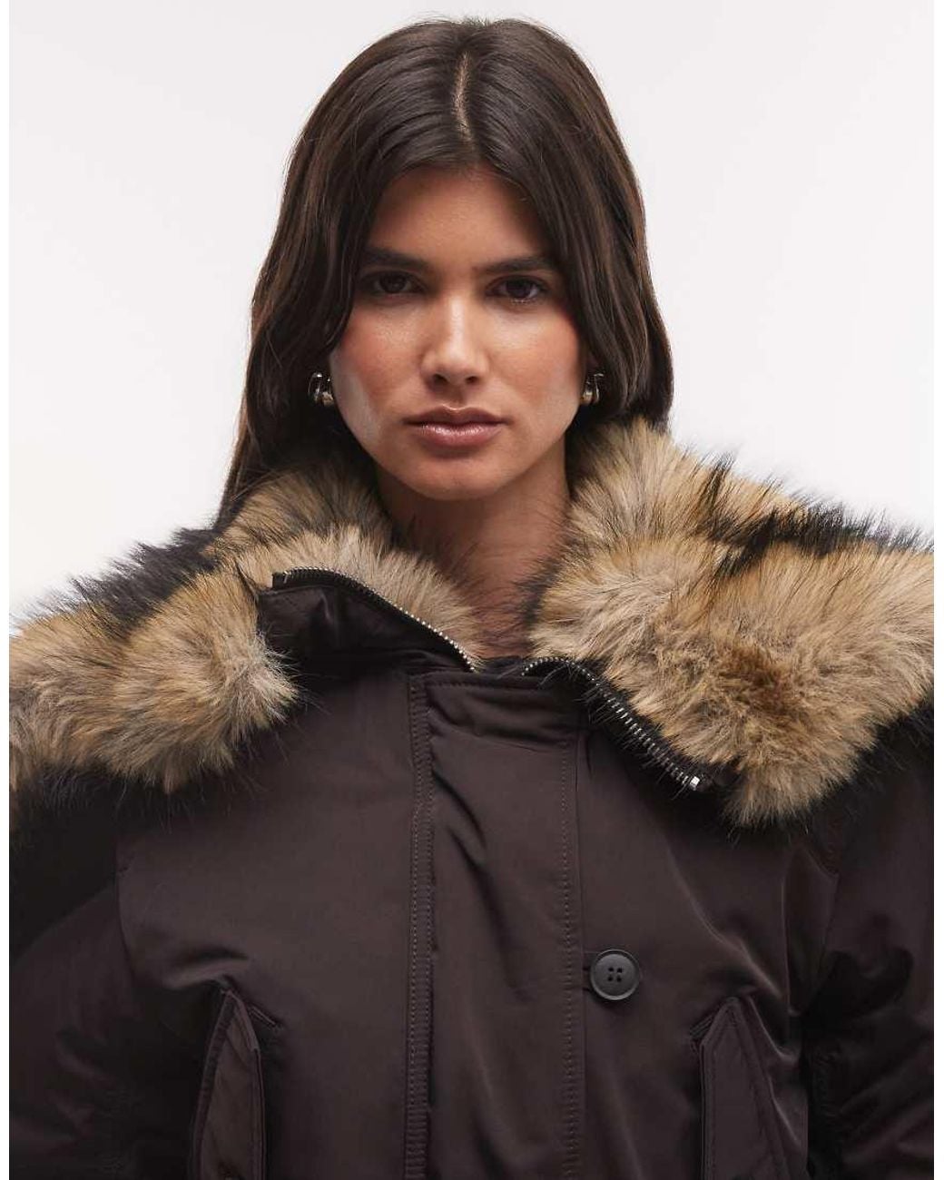 Weekday Black Cropped Bomber Jacket With Faux Fur Zip Hood