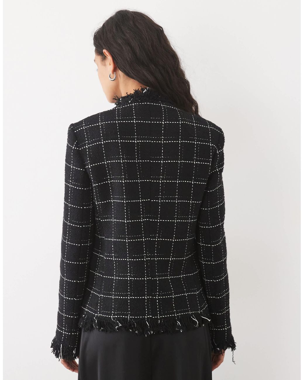 Mango White Heringbone Textured Jacket