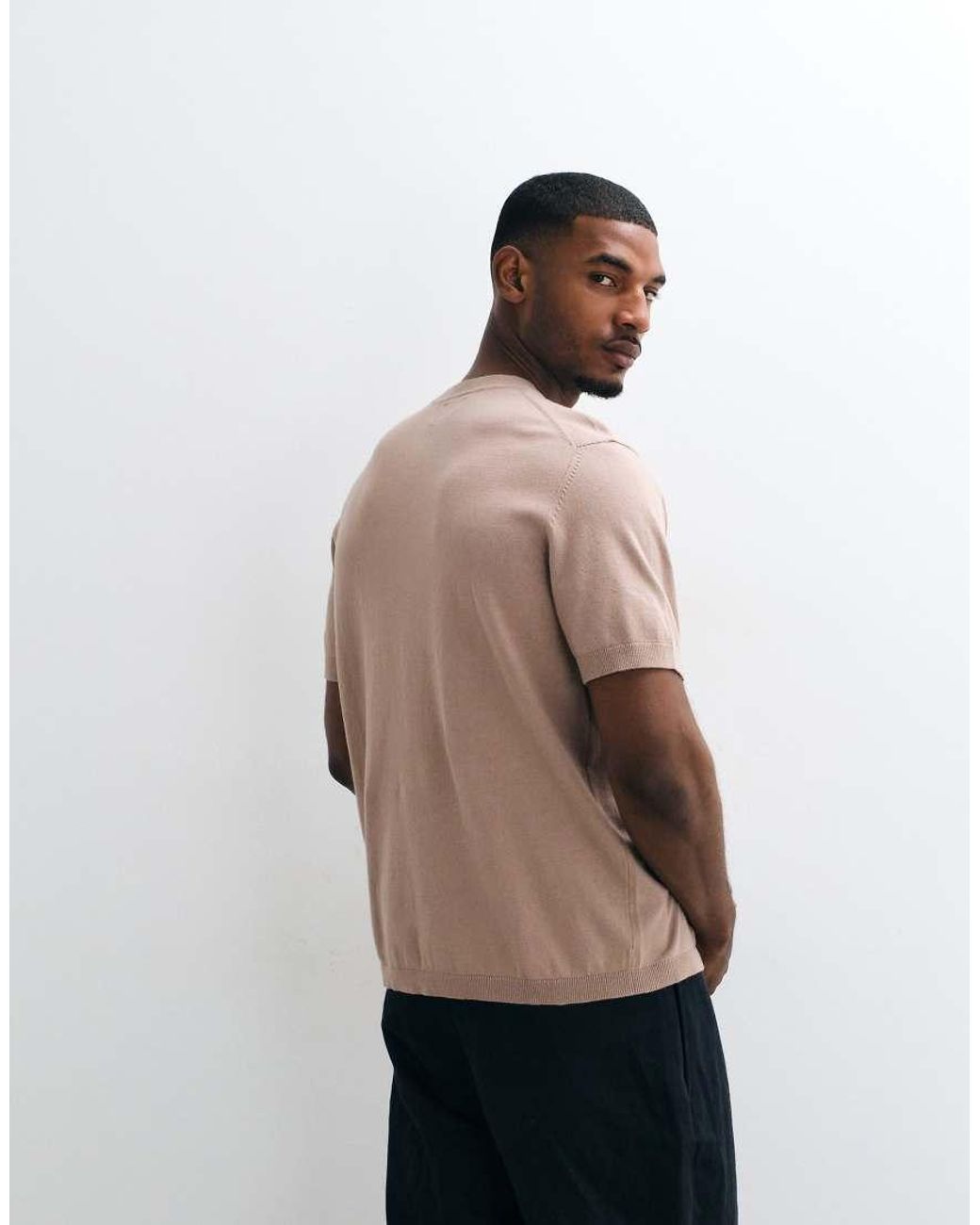 ASOS Natural Essential Relaxed Fine Knit Crew Neck for men