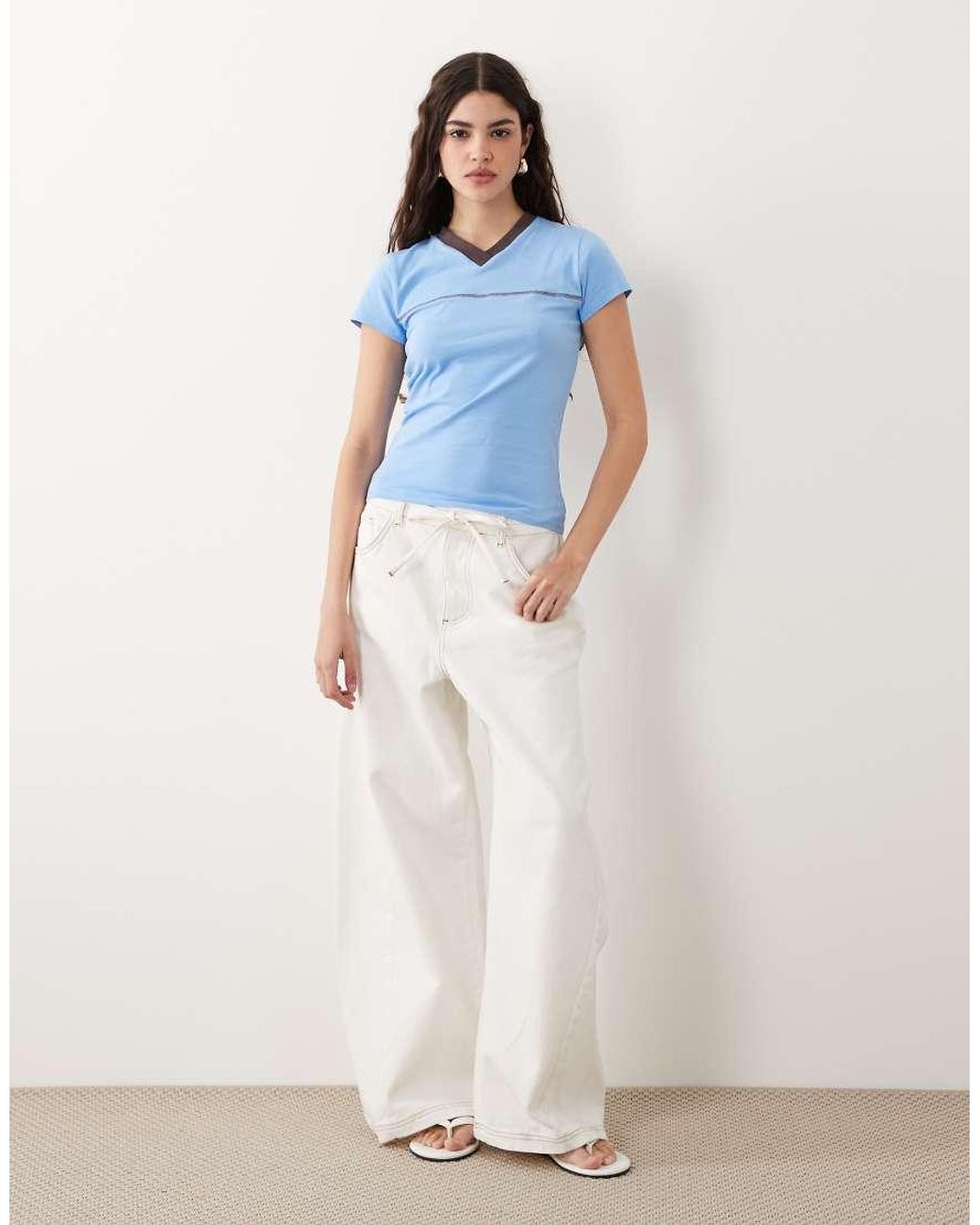 ASOS Blue V Neck Baby Tee With Contrast Neck Band
